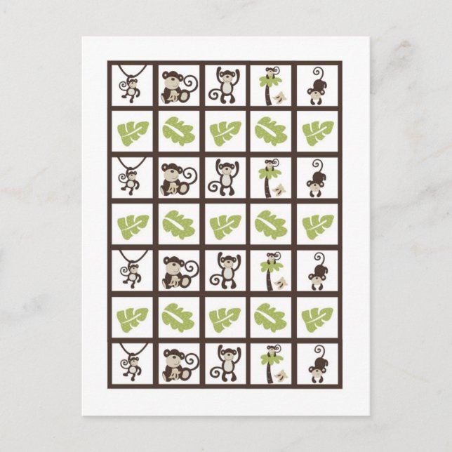 Bingo Card Marker Monkey Time Zoo Tier Postkarte (Vorderseite)