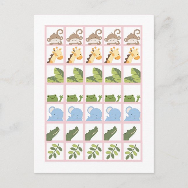 Bingo Card Marker Safari Jungle Animals Pink Postkarte (Vorderseite)