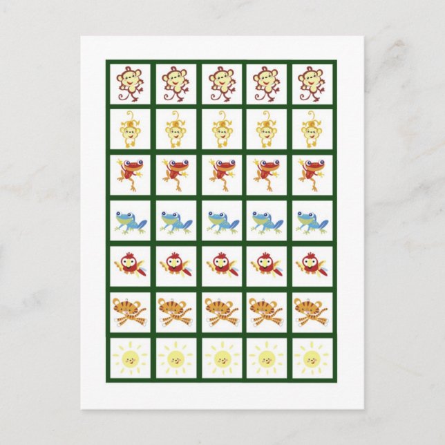 Bingo Card Markers Regenwald Dschungel Tier Postkarte (Vorderseite)