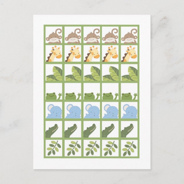 Bingo Card Markers Safari Jungle Animals Green Postkarte (Vorderseite)
