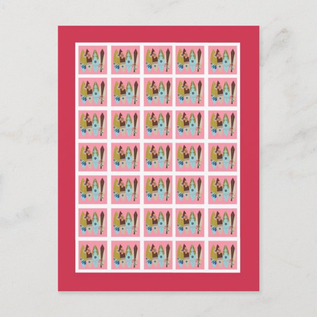 Bingo Card Markierungen Pink Hawaiian Luau Tropica Postkarte (Vorderseite)