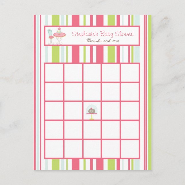 Bingo Card Tee Party Pink Pastellfarben Blume Postkarte (Vorderseite)