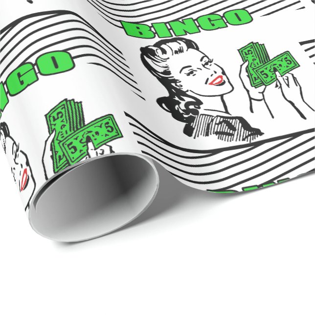 Bingo-Dame mit Geld Geschenkpapier (Rolleneckpunkt)