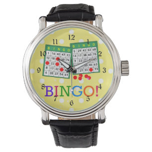 Bingo! Grüne und weiße Bingokarten auf Gelb Armbanduhr