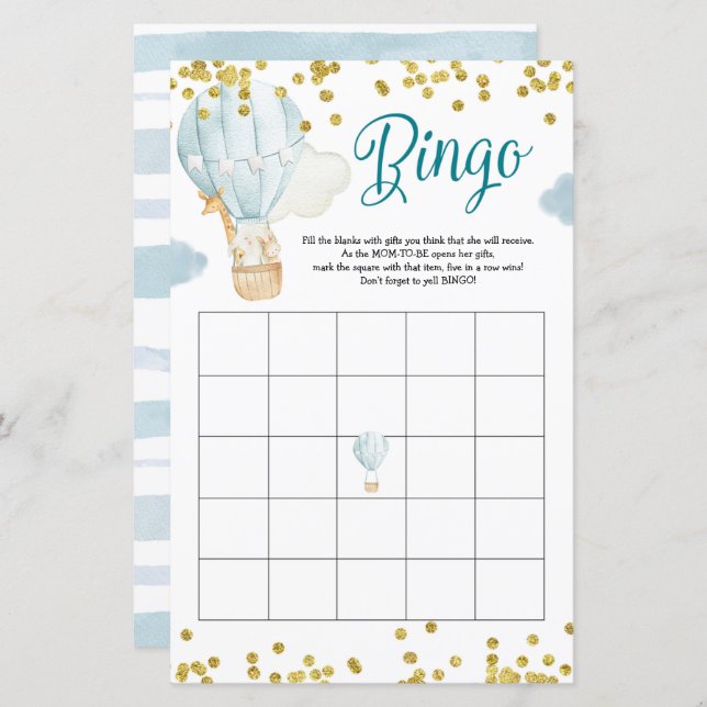 Bingo Hot Air Ballon Jungle Baby Dusche (Vorne/Hinten)