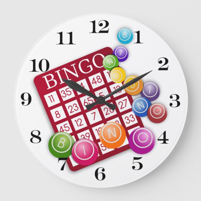 BINGO-Karte mit BINGO-Balls Große Wanduhr (Vorderseite)