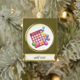 BINGO Karte mit BINGO Kugeln Banner-Ornament Gold