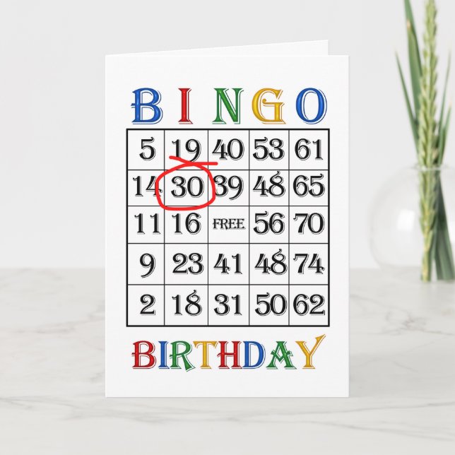 Bingo-Karte zum 30. Geburtstag Karte (Vorderseite)