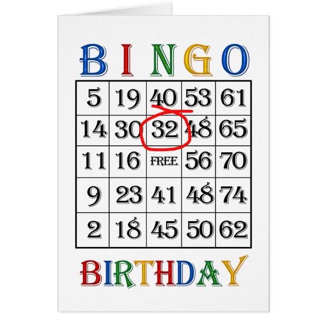 Bingo-Karte zum 32. Geburtstag (Vorne)