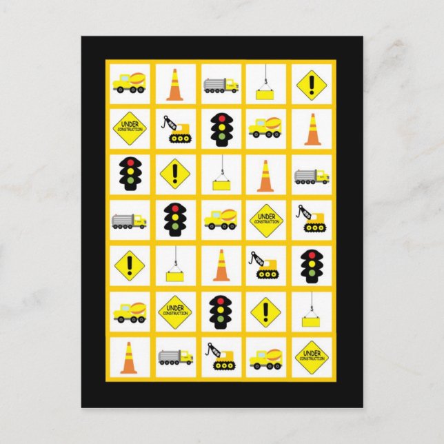 Bingo-Kartenmarkierungen Bau Postkarte (Vorderseite)