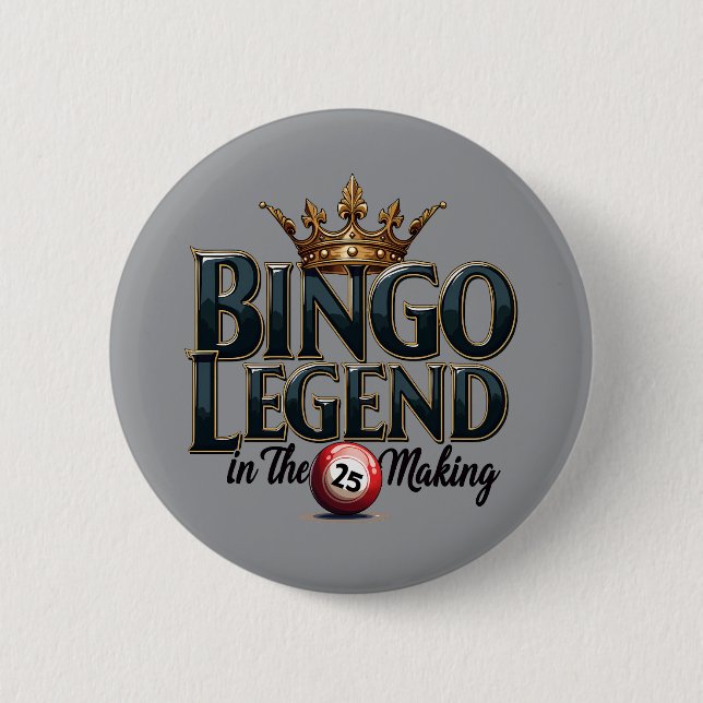 Bingo Legend gekrönt in Gold Retro Typografie Button (Vorderseite)