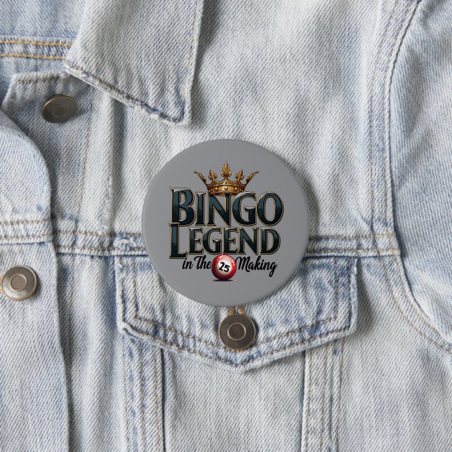 Bingo Legend gekrönt in Gold Retro Typografie Button (Beispiel)
