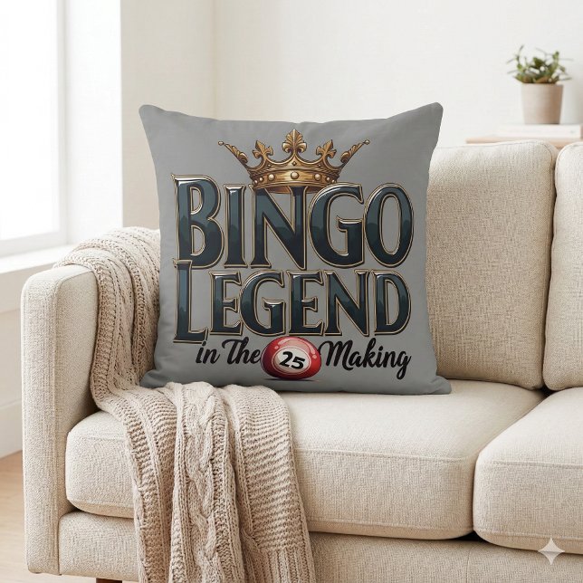 Bingo Legend gekrönt in Gold Retro Typografie Kissen (Bingo Legend Crowned in Gold Retro Typography Throw Pillow Mockup A)