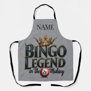 Bingo-Legende in goldener Retro-Typografie gekrönt Schürze