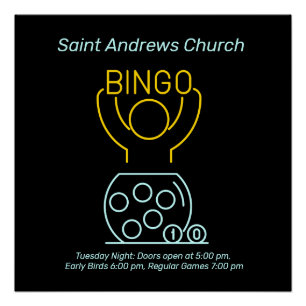 Bingo Night Neon Line Art individuell anpassbar Poster