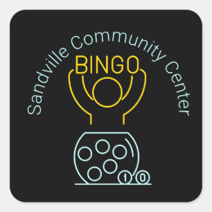 Bingo Night Neon Line Art individuell anpassbar Quadratischer Aufkleber
