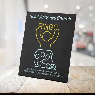Bingo Night Neon Line Art individuell anpassbar Sockelschild