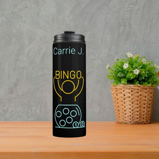 Bingo Night Neon Line Art Personalisiert Thermosbecher (Von Creator hochgeladen)