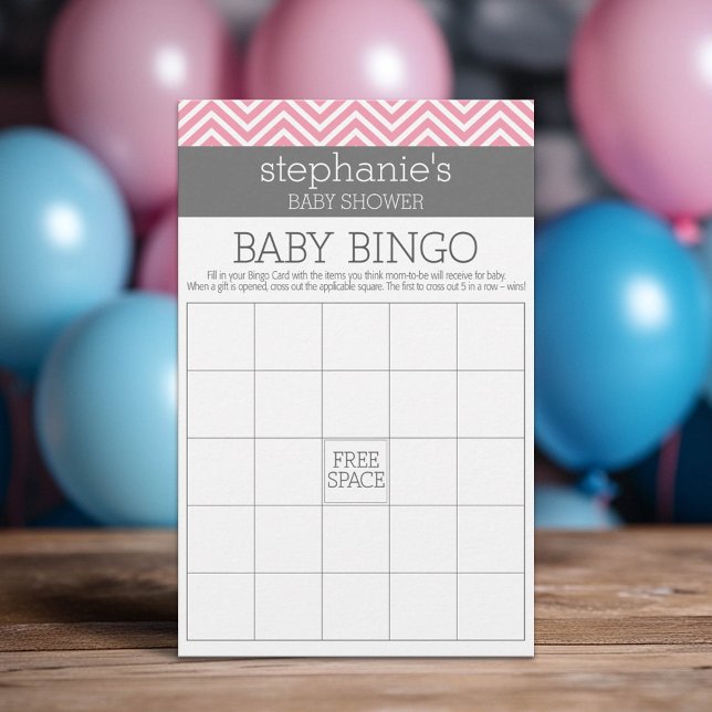 Bingo Pastel Pink Chevrons Baby Showspiel (Custom Baby Shower Games)