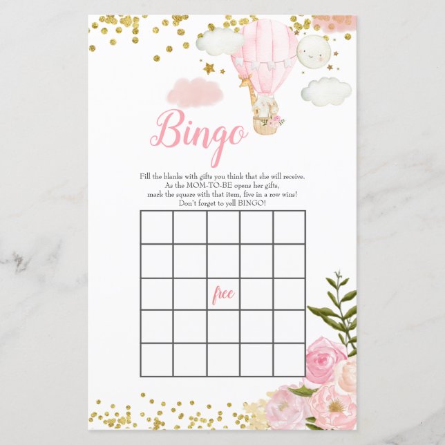 Bingo Pink Heißluftballon Jungle Babydusche (Vorderseite)