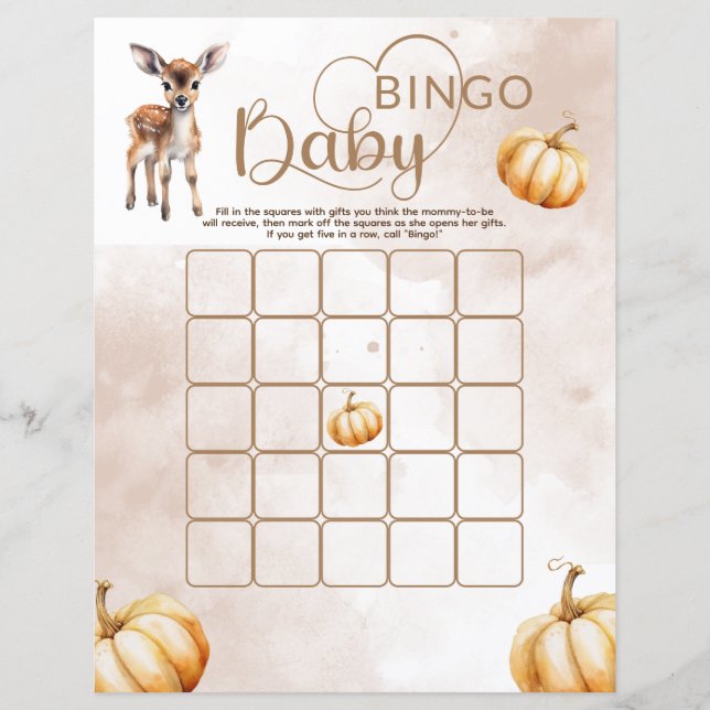 Bingo Pumpkin Woodland Animals Baby Showspiel (Vorderseite)