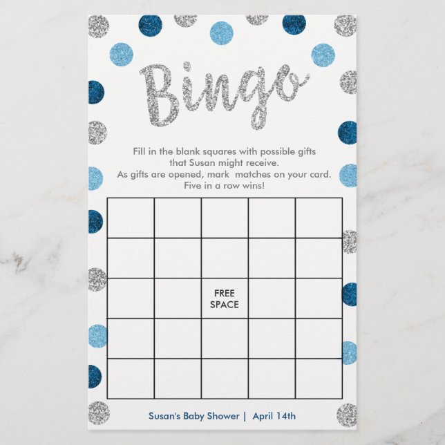 Bingo-Purse-Spiel, 2-seitige Silver & Blue Card (Vorderseite)
