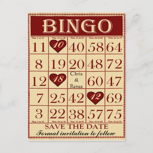 Bingo Save the Date Postcard Ankündigungspostkarte (Vorderseite)