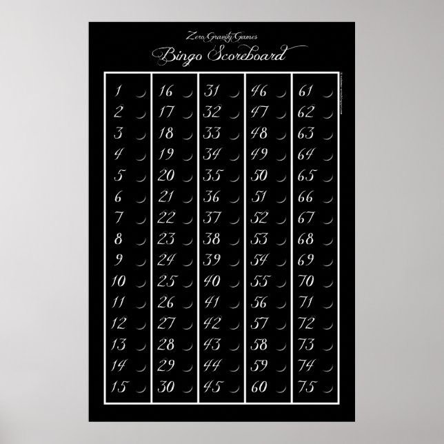 Bingo Scoreboard 75 - Zero Gravity Games (3") Poster (Vorne)