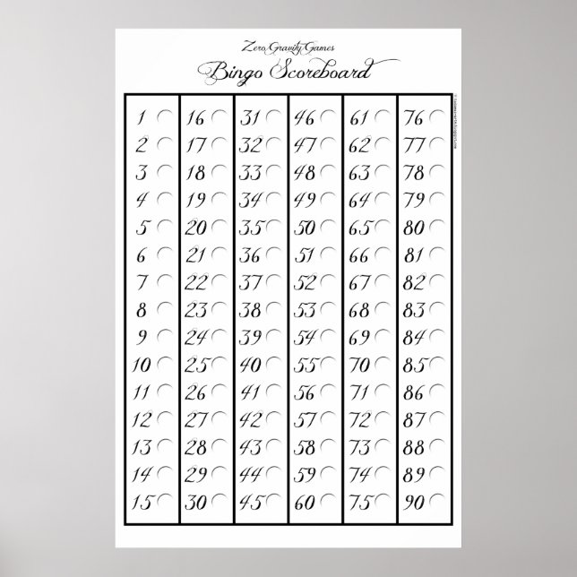 Bingo Scoreboard 90 - Null Gravity Games (2,5") Poster (Vorne)