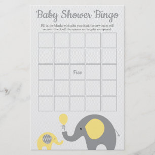 Bingo-Spiel mit der gelben und grauen Elephant-Bab Flyer