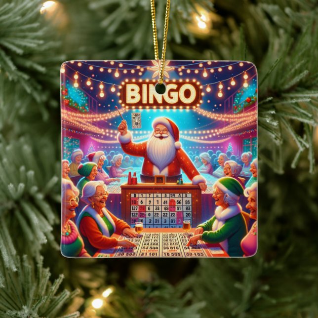 Bingo Spiel mit Weihnachten Keramikornament (Baum)