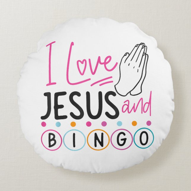 Bingo Spieler Jesus Faith Christlich Ich Liebe Jes Rundes Kissen (Vorderseite)