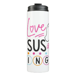 Bingo-Spieler Jesus Glaube Christlich Ich liebe Je Thermosbecher