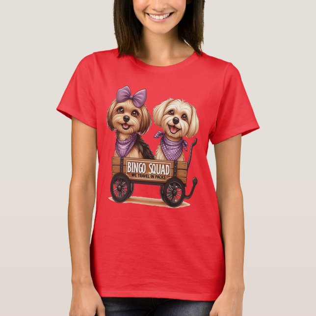 Bingo Squad Tshirt mit zwei Niedlichen Hunden (Vorderseite)