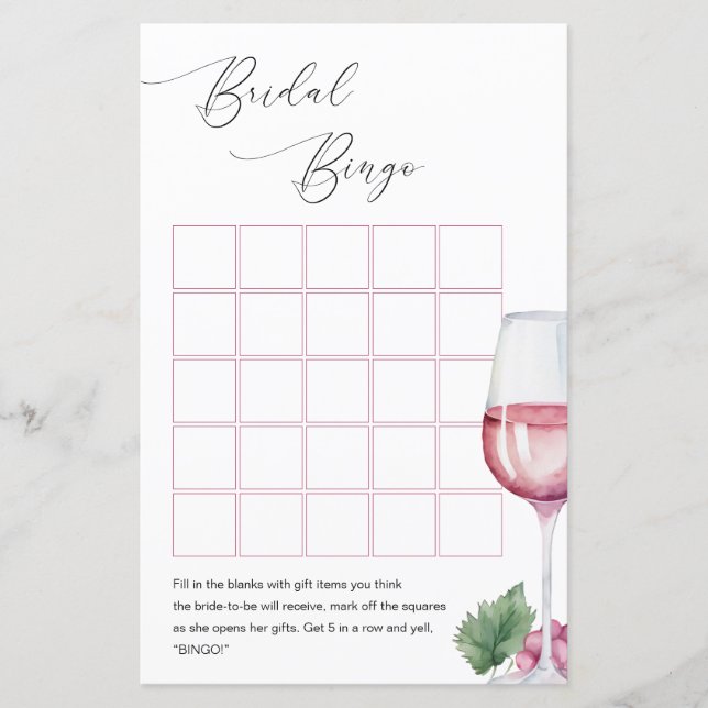 Bingo Vino vor Vows Brautparty Game (Vorderseite)