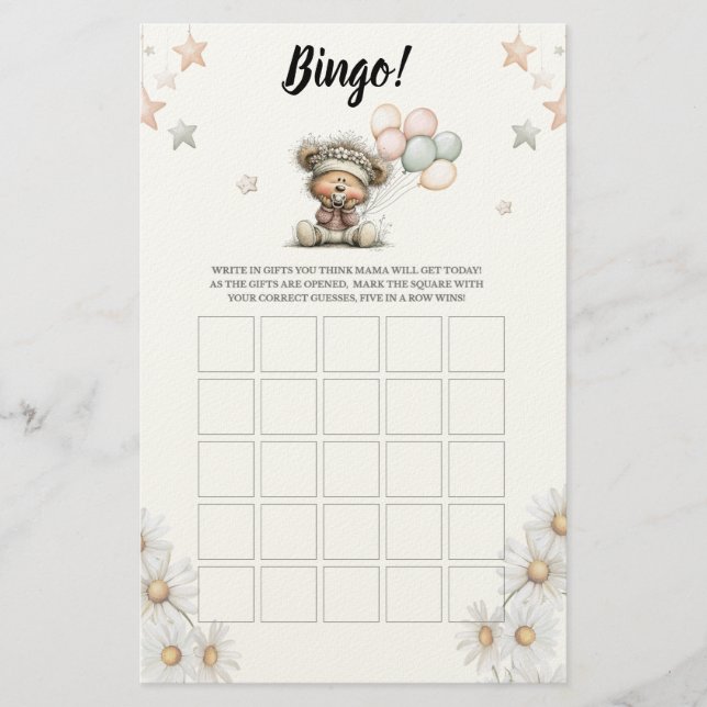 Bingo Whimsical Teddy Bear Baby Shower Game Briefpapier (Vorderseite)