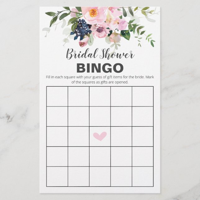 Bingokarte Blush Pink und Blue Blumen Flyer (Vorne)