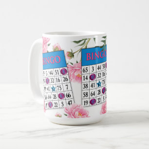 Bingokarte mit farbig rosa Blume Kaffeetasse