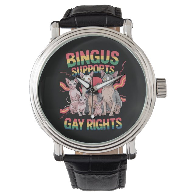 Bingus unterstützt Gay Rights Sphynx Cat LGBTQ Pri Armbanduhr (Vorderseite)