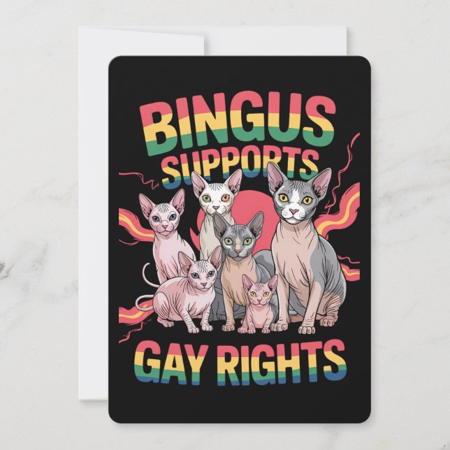 Bingus unterstützt Gay Rights Sphynx Cat LGBTQ Pri Einladung (Vorderseite)