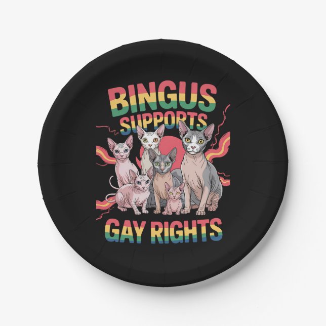Bingus unterstützt Gay Rights Sphynx Cat LGBTQ Pri Pappteller (Vorderseite)