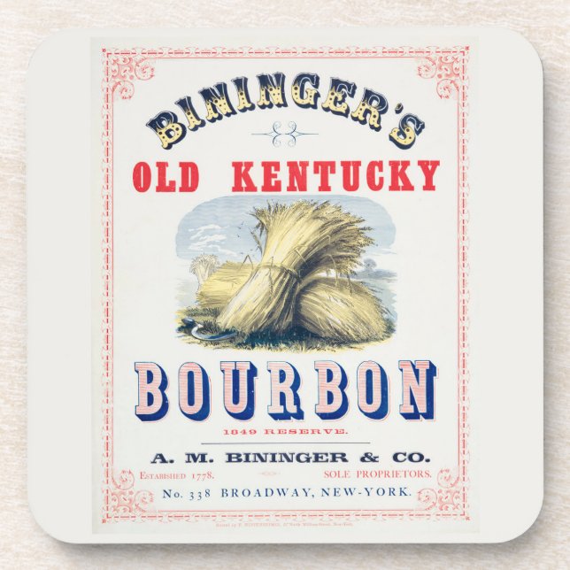 Bininger's Old Kentucky Bourbon 1849 Reserve. Getränkeuntersetzer (Vorderseite)