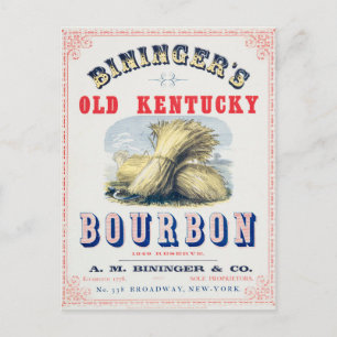 Bininger's Old Kentucky Bourbon 1849 Reserve. Postkarte