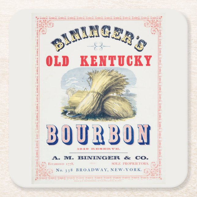 Bininger's Old Kentucky Bourbon 1849 Reserve. Rechteckiger Pappuntersetzer (Vorderseite)