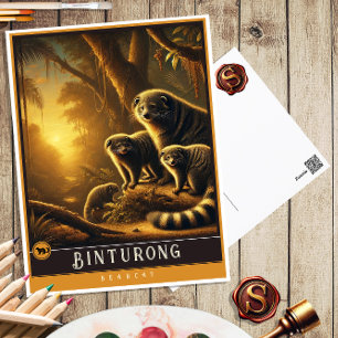 Binturong Niedliche Vintage Tierpostkarte Postkarte