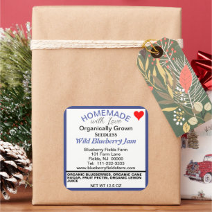 Bio Blueberry Jam Homemade Canning Quadratischer Aufkleber