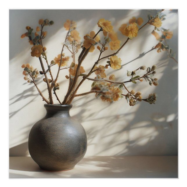 Bio Blume der Zen-Japandi-Doppelexposition Vase Poster (Vorderseite)