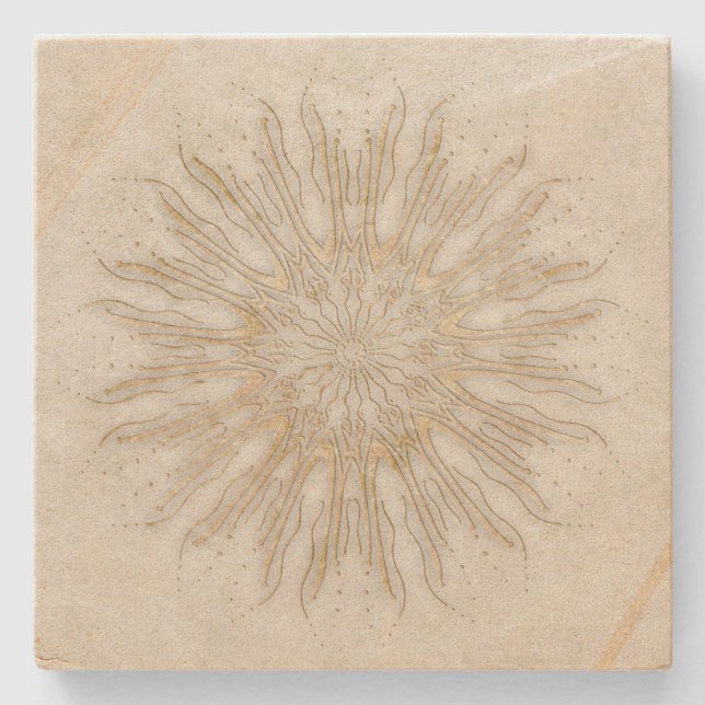 Bio bohischer Sonnenaufgang Mandala Steinuntersetzer (Vorderseite)