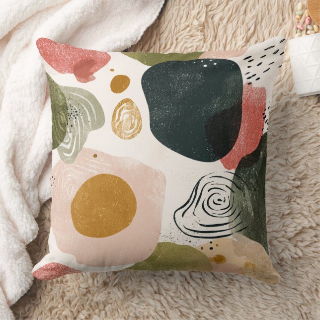 Bio Boho Abstraktes Muster aus dem erdverschmierte Kissen (Decke)