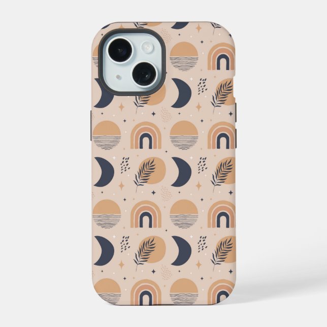 Bio Boho Pattern iPhone 15 Hülle (Rückseite)
